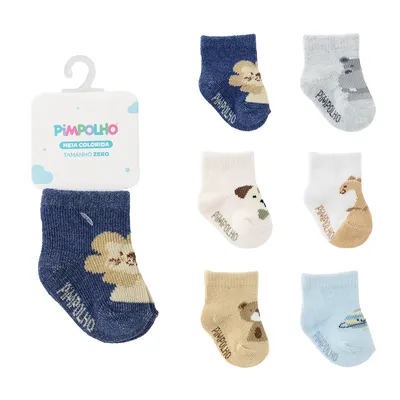 Kit Meia Prematuro Pimpolho Cano Alto Menino - 6 Pares