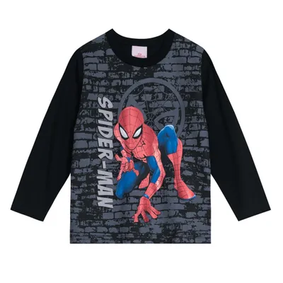 Camiseta Manga Longa Infantil Brandili Malha Spider Man