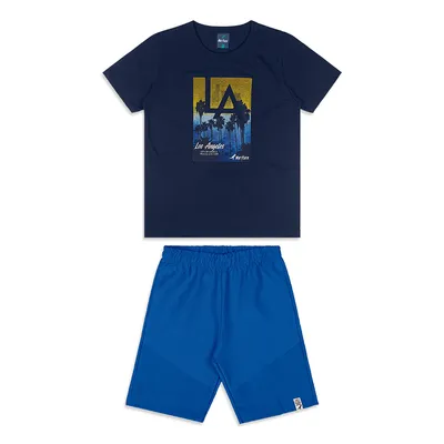 Conjunto Infantil Reirex Camiseta Estampa Bermuda Moletinho