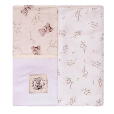 Manta Cueiro Baby Joy Flanelada Urso Bege 02 Peças