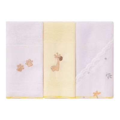 Kit Pano De Boca Bublim Bordado Amigos Da Floresta 03 Peças