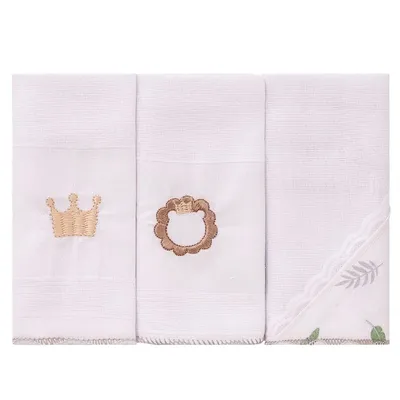 Kit Pano De Boca Bublim Bordado Rei Da Selva 03 Peças