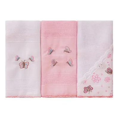 Kit Pano De Boca Bublim Bordado Jardim Das Borboletas 03 Peças