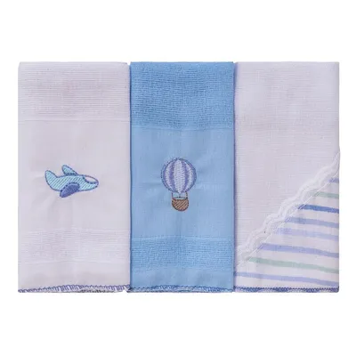 Kit Pano De Boca Bublim Bordado Urso Balões 03 Peças