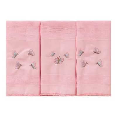 Kit Pano De Boca Bublim Bordado Jardim Das Borboletas 03 Peças