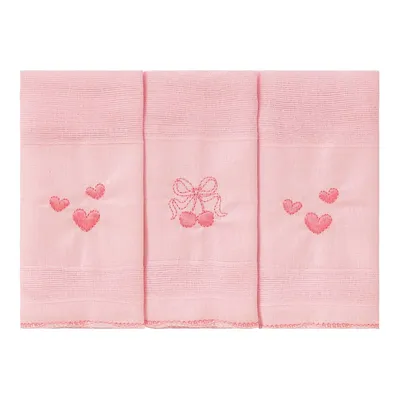 Kit Pano De Boca Bublim Bordado Coração Laço 03 Peças