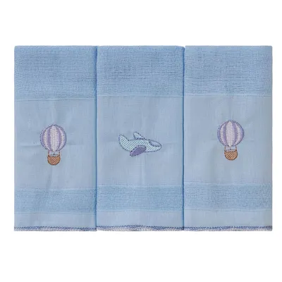 Kit Pano De Boca Bublim Bordado Urso Balões 03 Peças