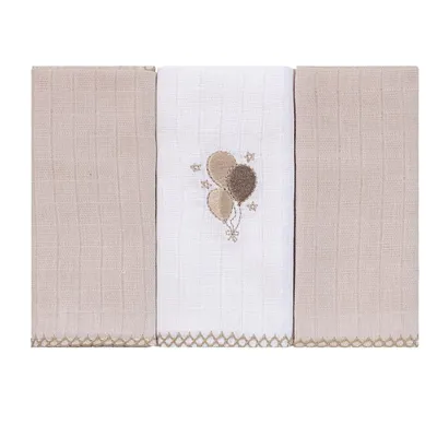 Kit Pano De Boca Baby Joy Bordado Balões 03 Peças