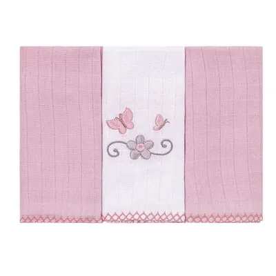 Kit Pano De Boca Baby Joy Bordado Borboletas 03 Peças