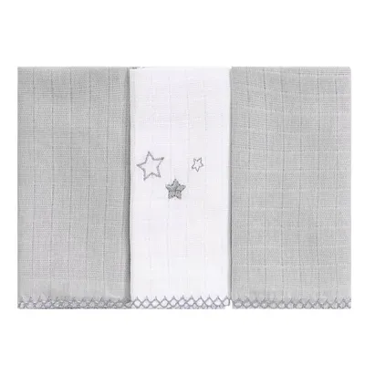 Kit Pano De Boca Baby Joy Bordado Estrelas 03 Peças