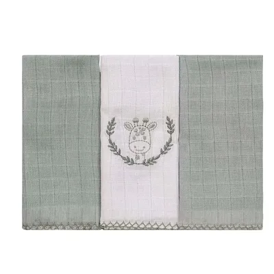 Kit Pano De Boca Baby Joy Bordado Safari 03 Peças