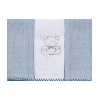 Kit Pano De Boca Baby Joy Bordado Urso 03 Peças