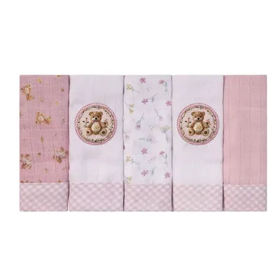 Kit Pano De Boca Baby Joy Estampa Ursa Com 05 Peças