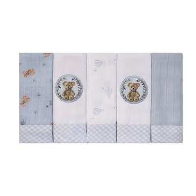 Kit Pano De Boca Baby Joy Estampa Urso Com 05 Peças