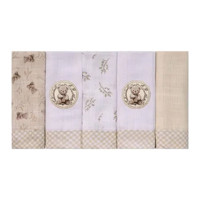 Kit Pano De Boca Baby Joy Estampa Urso Com 05 Peças