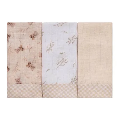 Kit Pano De Boca Baby Joy Soft Estampa Urso Bege - 3 Peças
