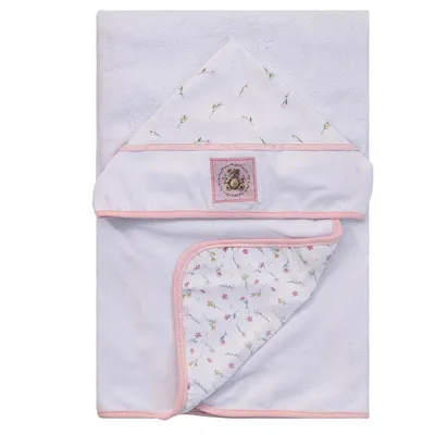 Toalha De Banho Com Capuz Em Malha Baby Joy Bordado Ursa