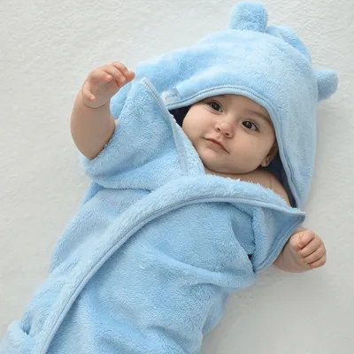 Toalha de Banho Com Capuz Baby Joy Super Seca Azul