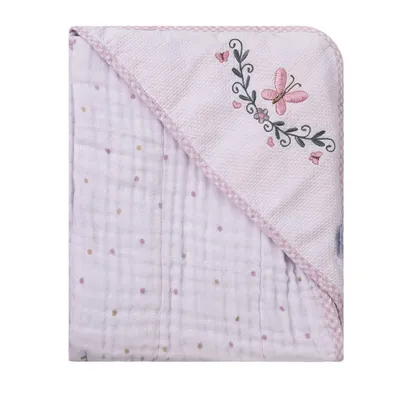 Toalha Com Capuz Incomfral Baby Joy Soft Estampa Bordada Borboleta
