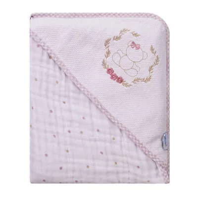 Toalha Com Capuz Incomfral Baby Joy Soft Estampa Bordada Ursa