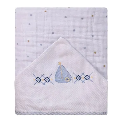 Toalha De Banho Baby Joy Soft Capuz Bordado Barco