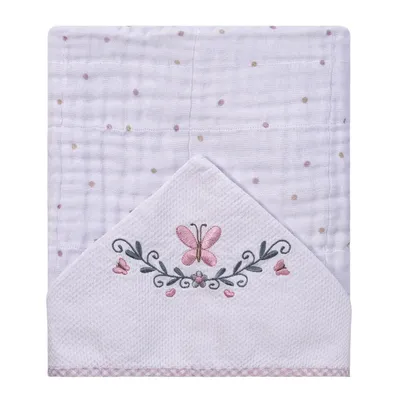 Toalha Com Capuz Incomfral Baby Joy Soft Estampa Bordada Borboleta