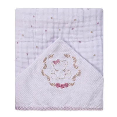 Toalha Com Capuz Incomfral Baby Joy Soft Estampa Bordada Ursa