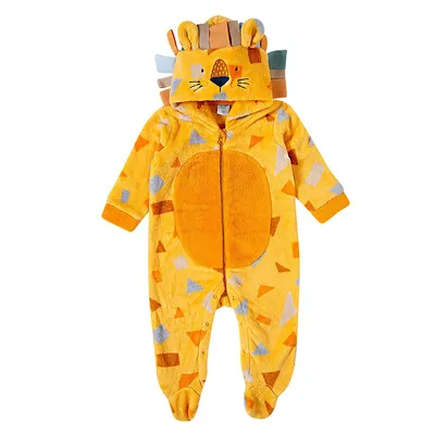 Macacão Longo Bebê Tip Top Em Pelo Capuz Bordado Leão