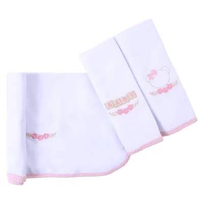 Kit Pano De Boca Baby Joy Bordado Ursa 03 Peças