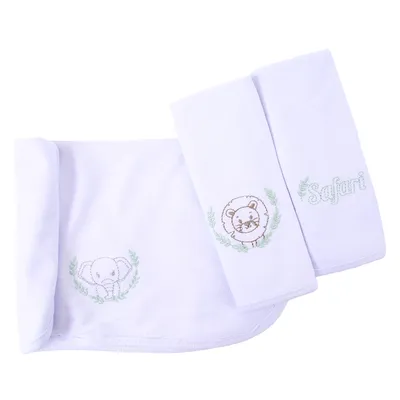 Kit Toalha De Boca Baby Joy Bordado Safari 03 Peças