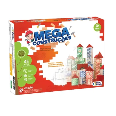 Blocos De Madeira Pais E Filhos Mega Construções 45 Peças Blocos De Madeira Pais E Filhos Mega Construções 45 Peças