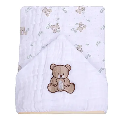 Toalha De Banho Bebê Papi Soft Com Capuz Bordado Urso