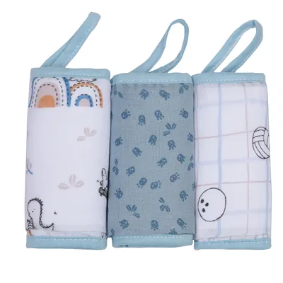 Kit Pano De Boca Papi Soft Estampa Dinossauro - 3 Peças