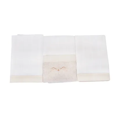 Kit Pano De Boca Minasrey Bordado Ramos - 3 Peças