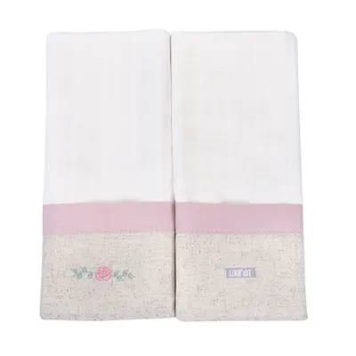 Kit Pano De Boca Minasrey Bordado Flores - 2 Peças