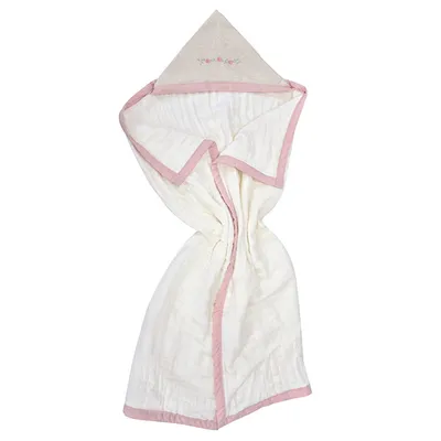 Toalha de Banho Bebê Soft Com Capuz Bordado Flores