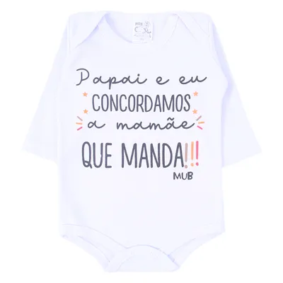 Kit Body Manga Longa Bebê Mub Estampado Frases - 3 Peças