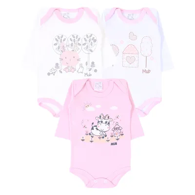 Kit Body Manga Longa Bebê Mub Estampado - 3 Peças