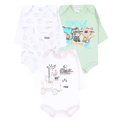 Kit Body Manga Longa Bebê Mub Estampado - 3 Peças