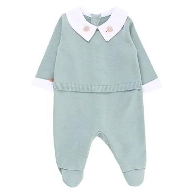 Macacão Fofinho em Tricô Manga Longa com Gola Bordada