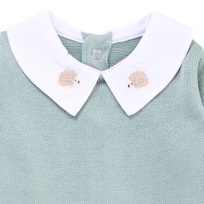 Macacão Fofinho em Tricô Manga Longa com Gola Bordada