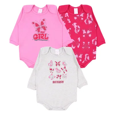 Kit Body Bebê Petutinha Estampa Borboleta - 3 Peças