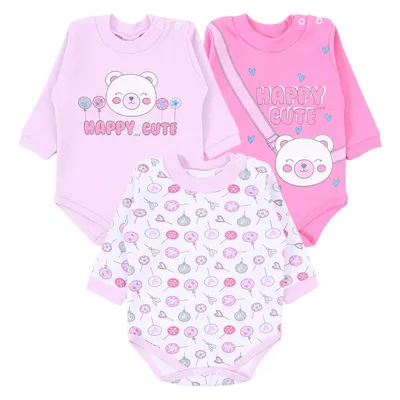 Kit Body Bebê Petutinha Estampa Happy - 3 Peças