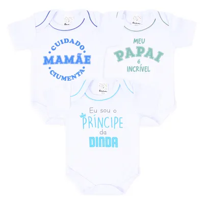 Kit Body Bebê Petutinha Manga Curta Frases - 3 Peças