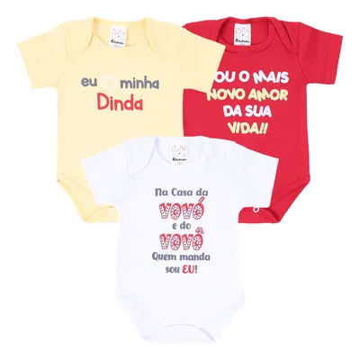 Kit Body Bebê Petutinha Manga Curta Frases - 3 Peças
