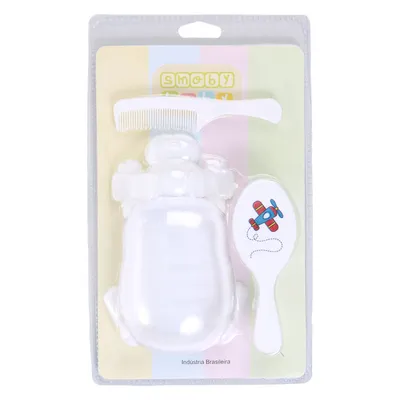 Kit Banho Smoby Baby Escova + Pente + Saboneteira Dog Branco Kit Banho Smoby Baby Escova + Pente + Saboneteira Dog Branco