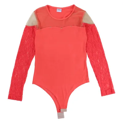 Blusa Pami Manga Longa Viscose Body Renda Aplicação De Tulê