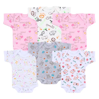 Kit Body Curto Top Chot 6 Peças Malha Canelada Estampa Sortida Kit Body Curto Top Chot 6 Peças Malha Canelada Estampa Sortida