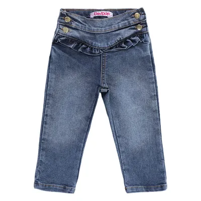 Calça Jeans Bebê com Botões e Babado Frontal