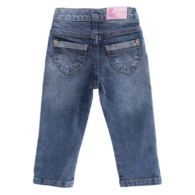 Calça Jeans Bebê com Botões e Babado Frontal